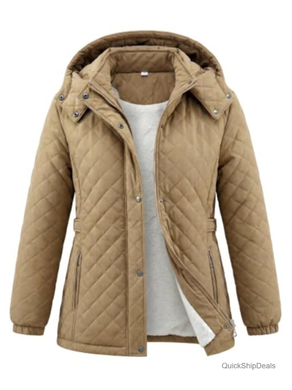Women's Fleece Lined Diamond Quilted Coat Winter Jacket with Removable Hood